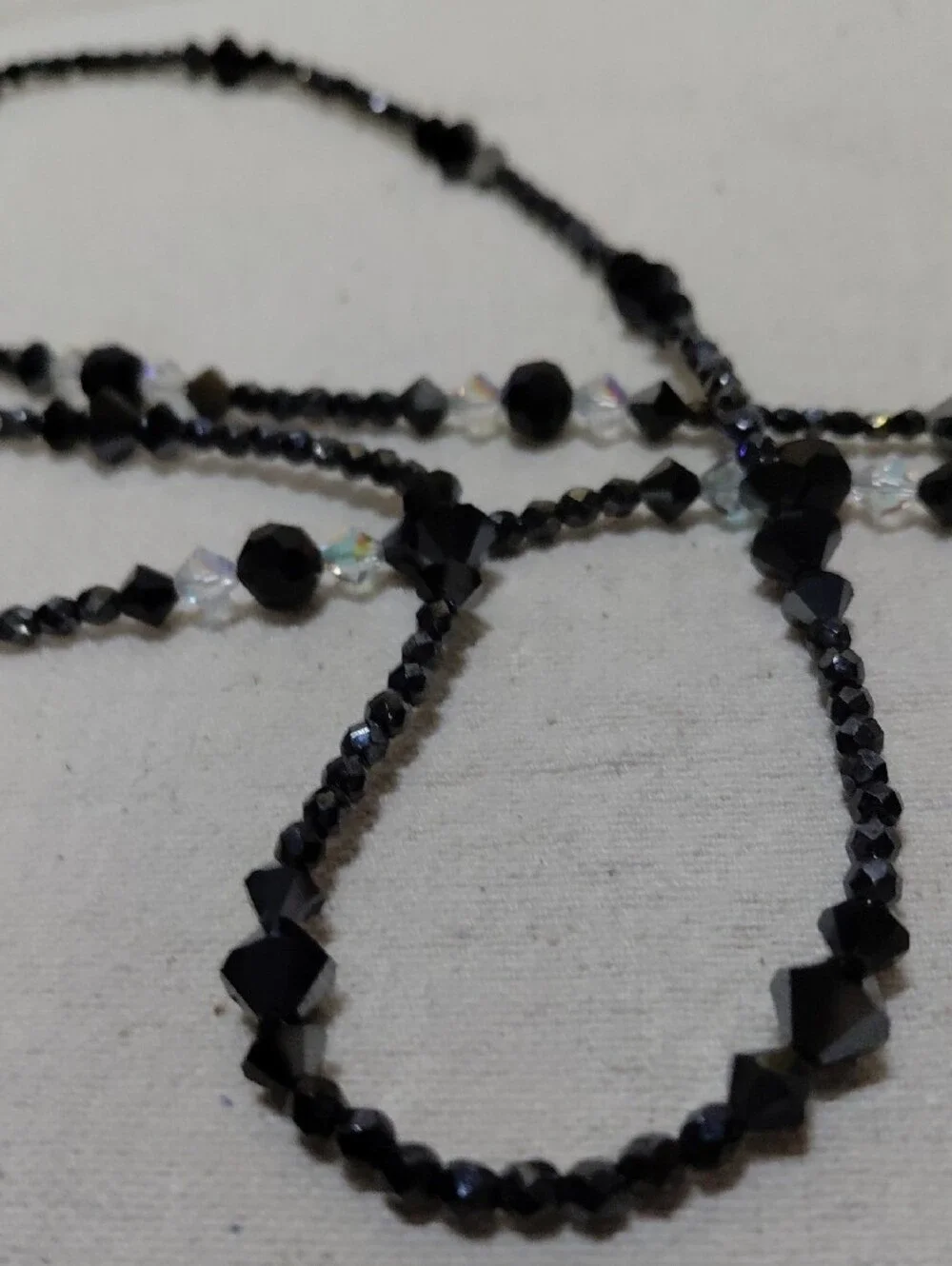 Handcrafted Black Crystal Lariat Necklace